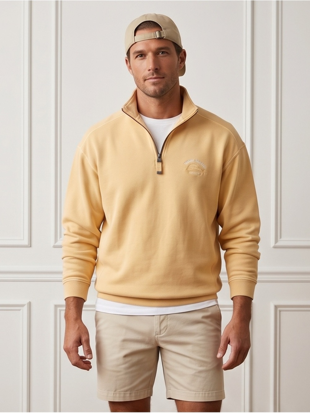 Tommy Bahama Men's Zip-Up Sweater in Soft Beige